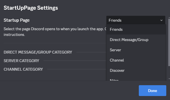 StartUpPage - Discord Plugin